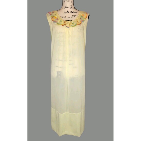 Vtg Lady Vanderbilt Embroidered Peignoir Nightgown Size LG Yellow Glam 60s - Picture 2 of 5